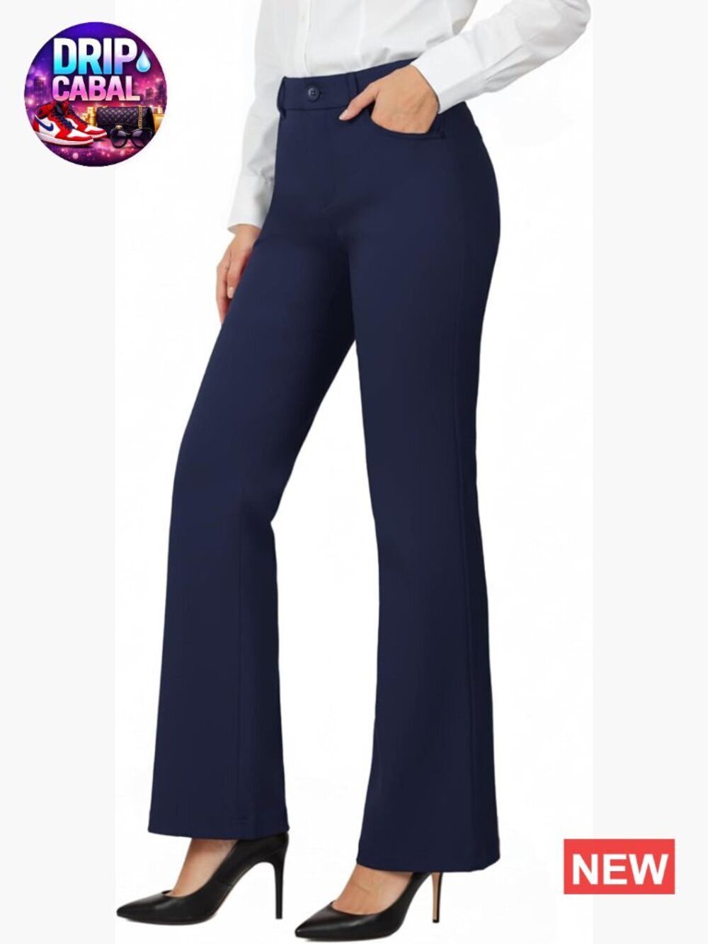 Stretch Work Pants with Pockets, Straight Leg Slacks